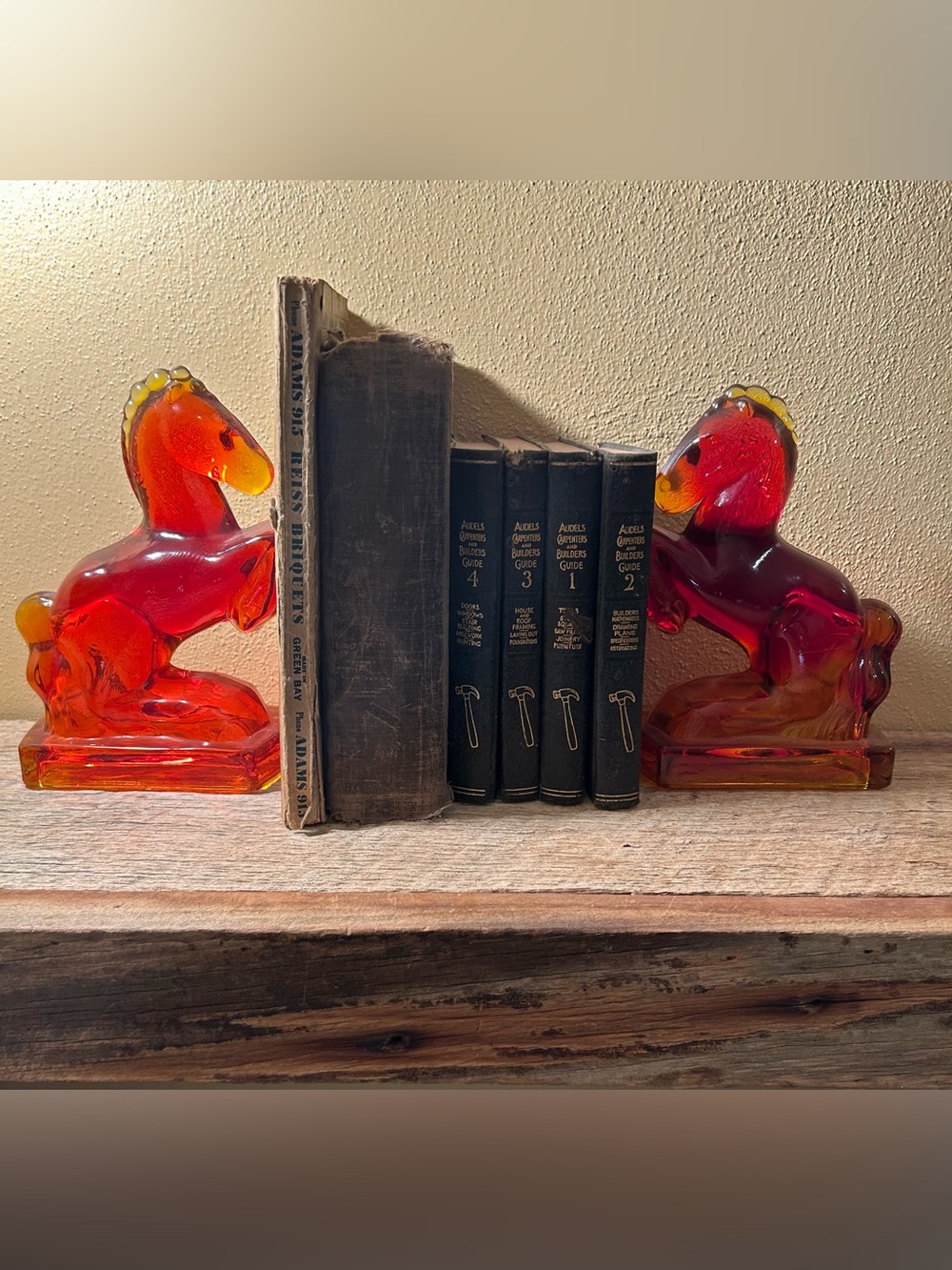 LE Smith Amberina Glass Rearing Horse Bookends Pair MCM - Picture 2 of 16